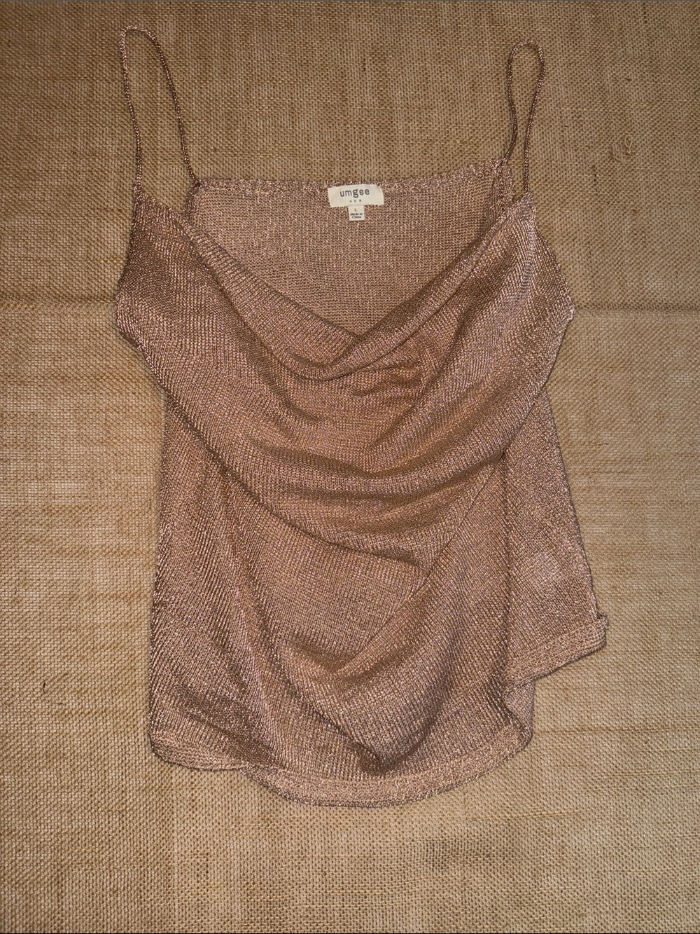 Umgee Shimmery Rose Gold Cowl Neck Camisole